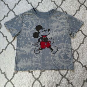 Disney Mickey Mouse Blue And White Tie Dye Cropped T-Shirt Women’s Size Small